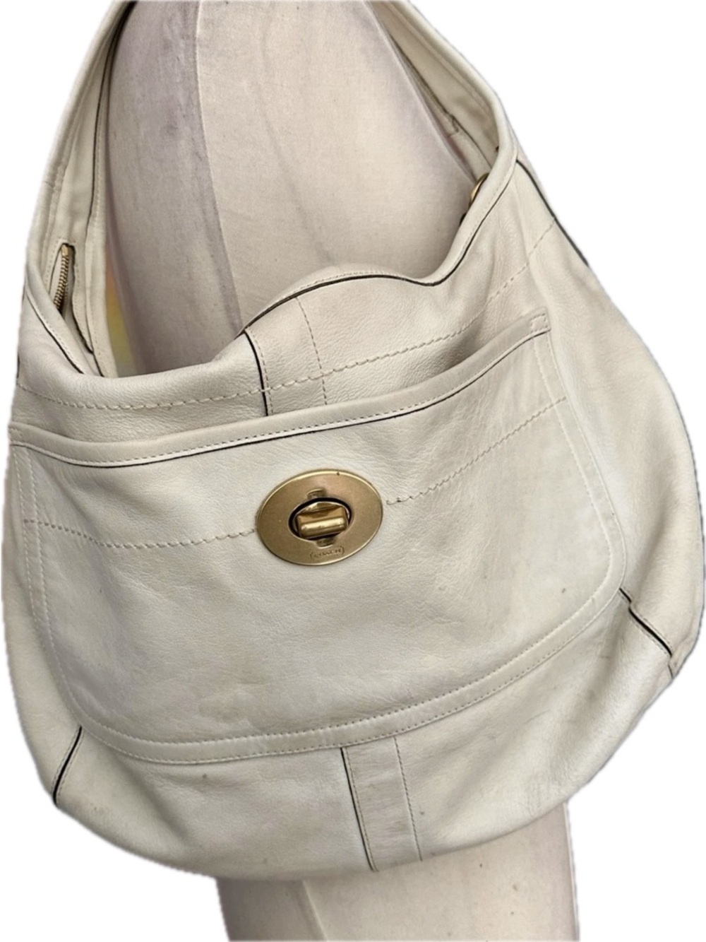 Coach Cream Leather Hobo with Gold Turn-Lock - Picture 1 of 16